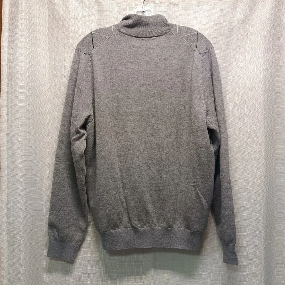 Fairway & Greene 1/4 Zip Gray Pullover Sweater Mens M Italian Merino Wool Argyle